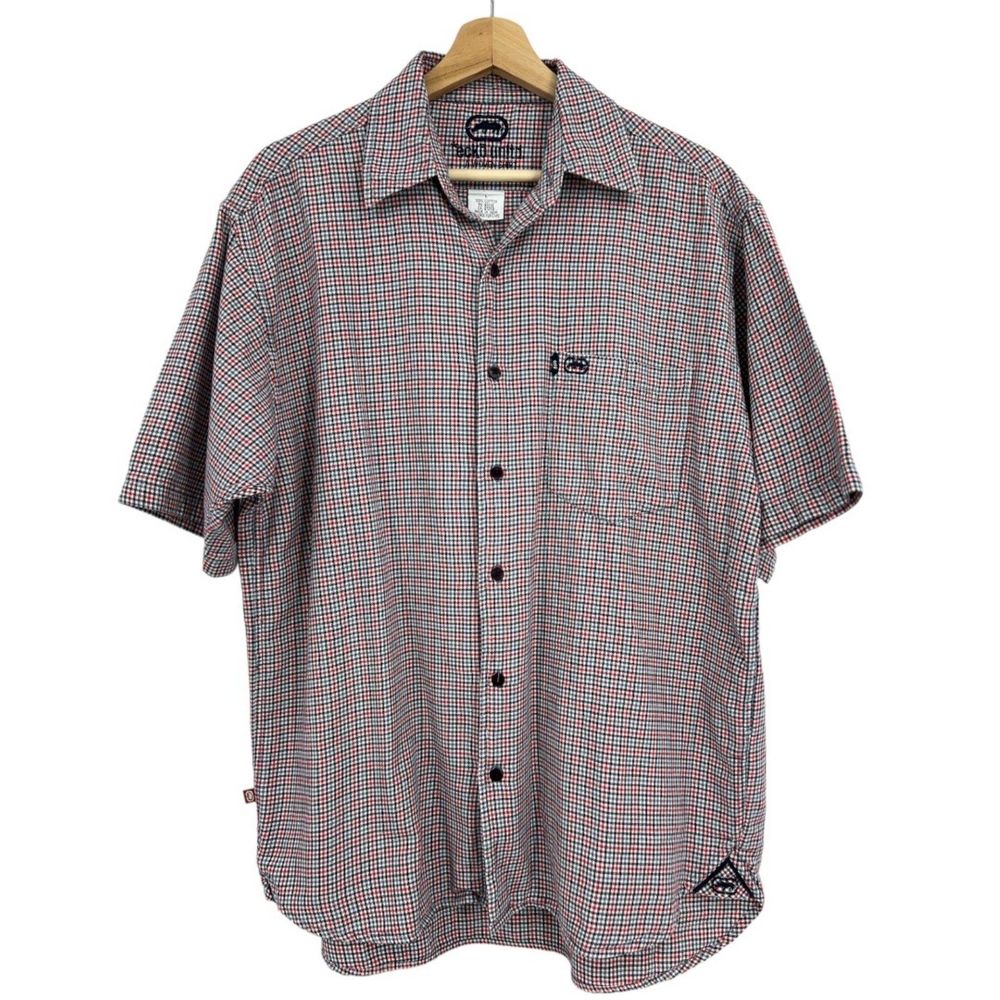 Ecko Unltd. button down shirt large mens checkered red black short sleeve top